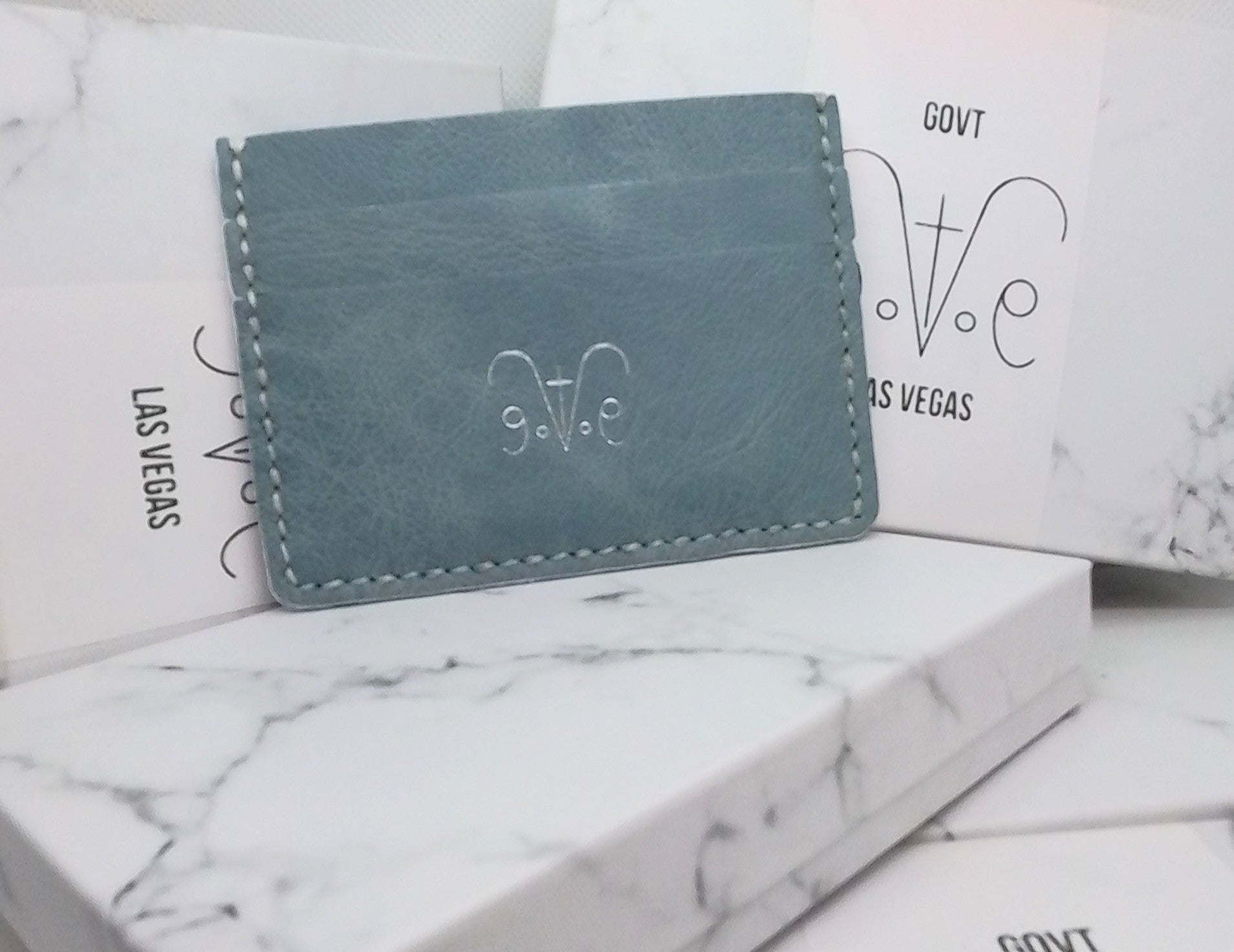 Extra Slim Laser Cut Cardholder Blue Jamaican